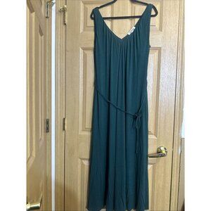 Boden Dress 12R Green Sleeveless V-Neck Midi Belted Flowy Casual Pockets